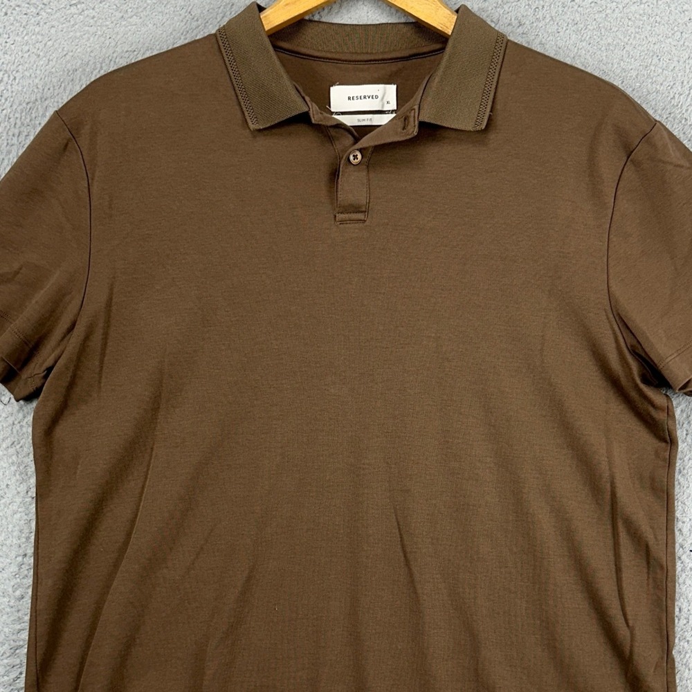 Reserved Adult Mens Polo Shirt XL Dark Brown Slim Fit Casual Short Sleeve Rugby